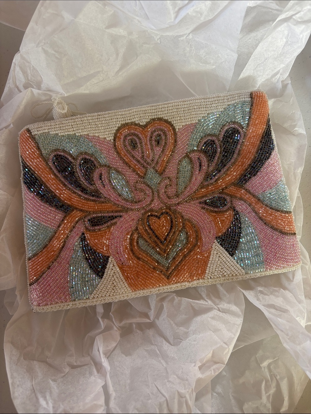 Beaded Pink & Orange Decorative Clutch